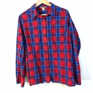 Duluth Trading Flannel Blue Red Plaid Button Up Relaxed Fit Shirt WomensSize 2XL
